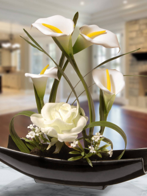 11" White Rose And Calla Lily Flowers - National Tree Company
