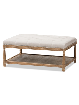 Carlotta French Country Weathered Oak Linen Rectangular Coffee Table Ottoman Beige - Baxton Studio