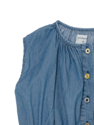 Yellow Pelota Mix Buttons Blouse - Washed Denim