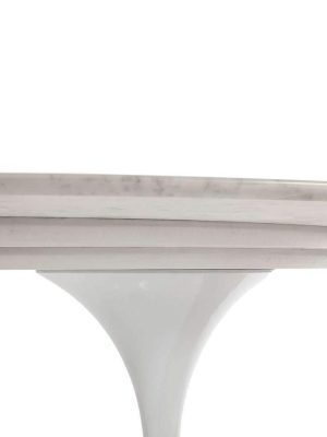 Carrara Marble Pedestal Dining Table - 79" Oval - Space Saving