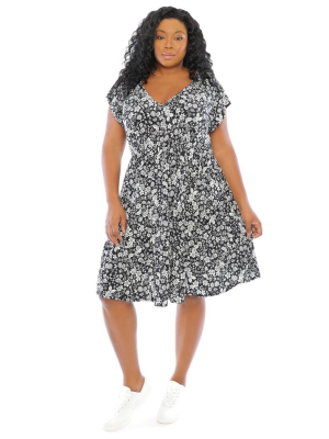 Lucy V-neck Tiered Babydoll Floral Dress - Plus