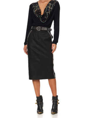 Belted Leather Skirt Leather