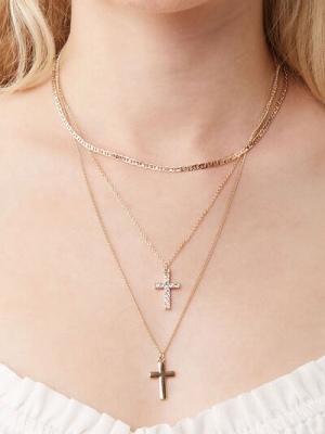 Layered Cross Pendant Necklace