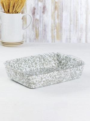 Lakeside Enamel Coated Metal Bakers Dish - Stylish Speckled Paint Scheme