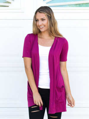 Short Sleeve Perfect Boyfriend Cardigan - Raspberry