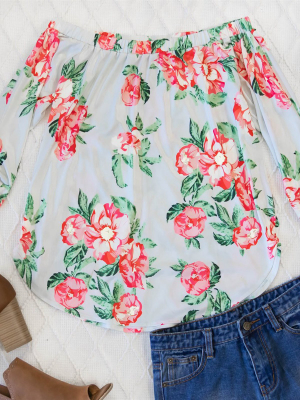 Floral Mila Off Shoulder Top - White