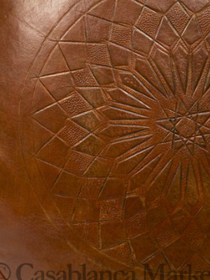 Solid Color Leather Pouf, Tobacco