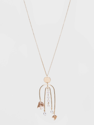 Simulated Pearls With Disc And Curved Bar Pendant Necklace - A New Day™ Gold