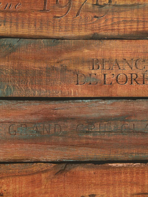 Vintage Wine Crate Wallpaper In Teak From The Precious Elements Collection By Burke Decor