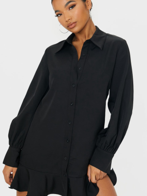 Black Frill Hem Shirt Dress