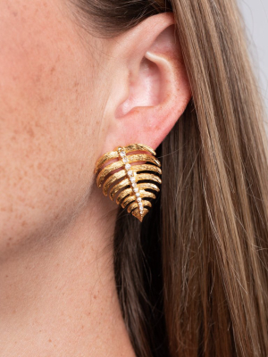 Gold And Crystal Stem Leaf Earrings