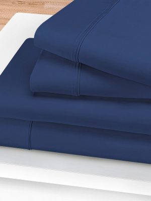 Blue Nile Mills Solid 1200-thread Count Deep Pocket Sheet Set, California King, Navy Blue