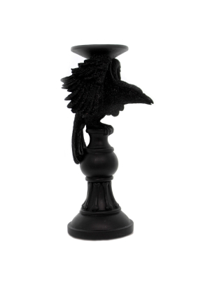 Halloween 10.0" Black Matte Candleholder Bird Glittered - Candle Holders