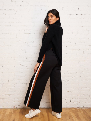 Stephanie Wide Leg Stripe Pants - Black With Ochre/white Stripe