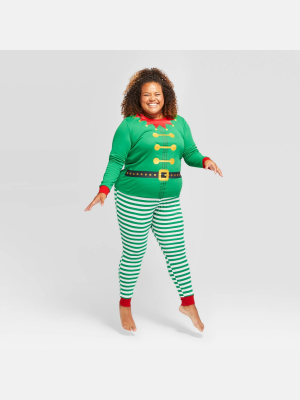 Women's Plus Size Holiday Elf Matching Family Pajama Set - Wondershop™ Green