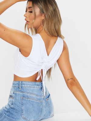 White Jersey Ruched Back Crop Top