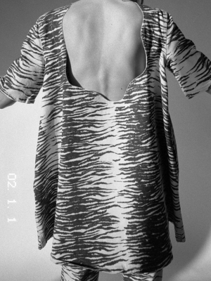 Low-back Printed Denim Dress