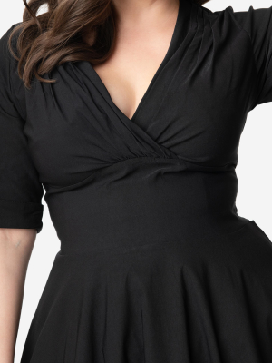 Unique Vintage Plus Size Black Delores Swing Dress With Sleeves