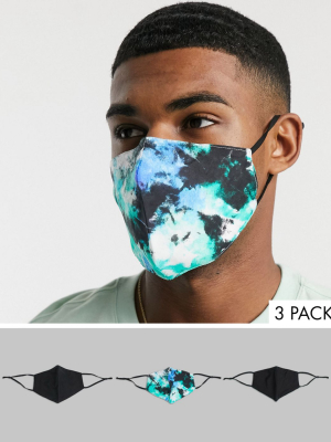 Asos Design 3 Pack Face Covering With Tie Dye Print