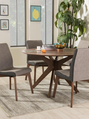 Kimberly Mid-century Modern Walnut Wood Round 5-piece Dining Set