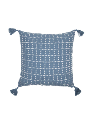 Blue And White Dot 20 X 20 Inch Decorative Cotton Throw Pillow Cover With Insert And Hand Tied Tassels - Foreside Home & Garden