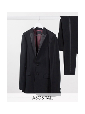 Asos Design Tall Super Skinny Tuxedo Suit In Black