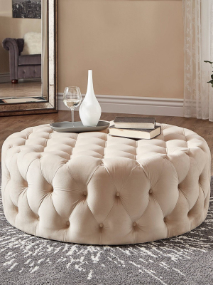 Beekman Place Velvet Button Tufted Round Cocktail Ottoman - Inspire Q