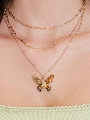 Butterfly Pendant Layered Necklace