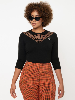 Unique Vintage Black Spiderweb Widow Top