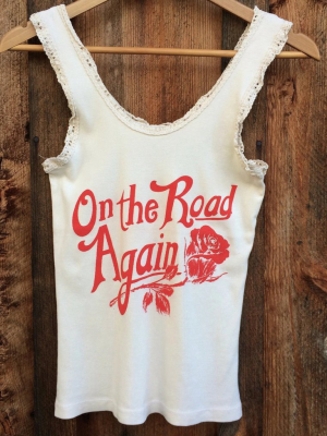 On The Road Again Vintage Lace Tank, White/red