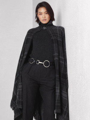 Plaid Fringe Cashmere Sweater Cape