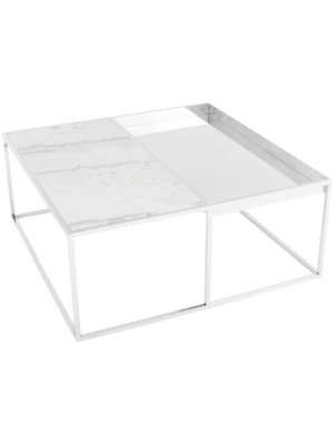 Corbett Coffee Table, White/polished Stainless Base