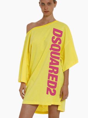 Side Logo Asymmetric Short Kaftan - Yellow/fuchsia Pink