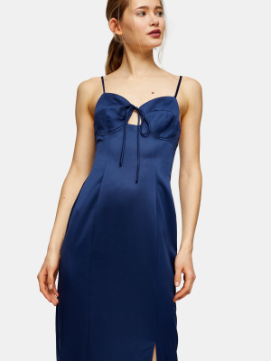 Navy Bustier Midi Slip Dress