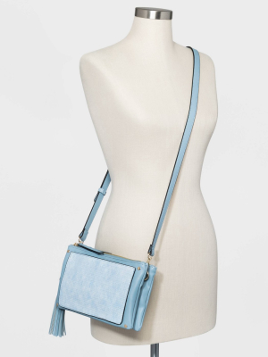 Triple Woven Crossbody Bag With Stud Trim - Blue