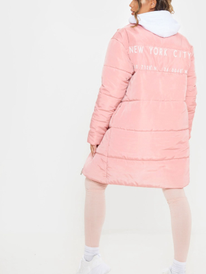 Peach Slogan Midi Oversized Puffer Coat