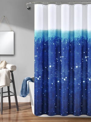 72"x72" Make A Wish Space Star Ombre Shower Curtain Single Navy/white - Lush Décor
