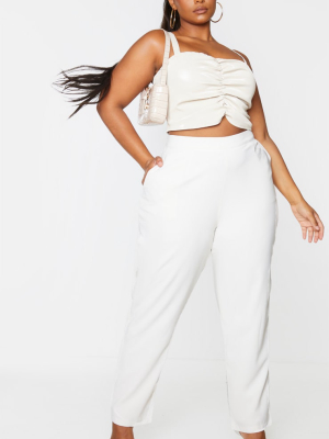 Plus Cream Vinyl Ruched Front Crop Top