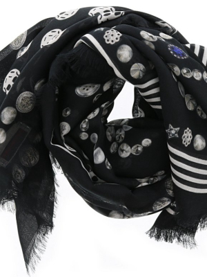 Alexander Mcqueen Frayed Hem Skull Scarf