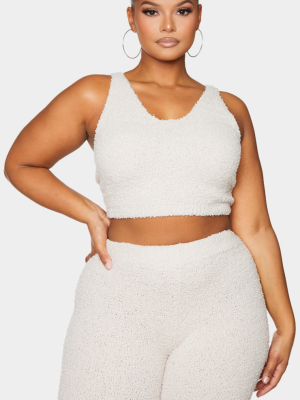 Plus Stone Scoop Neck Chenille Crop Top