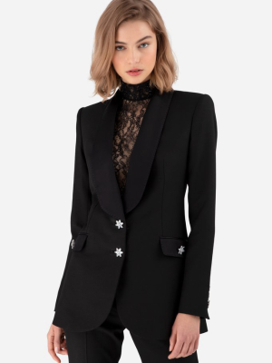 Black Satin Crepe Tailored Blazer