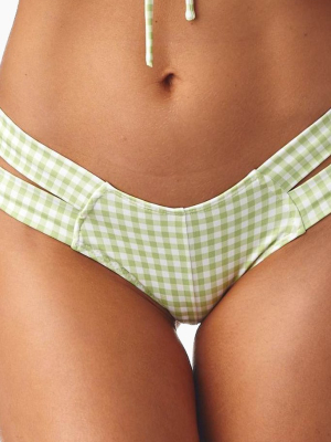 Euro Double Strap Bikini Bottom - Vert Green Gingham Print