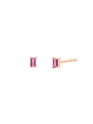 Pink Sapphire Baguette Studs - Rose Gold