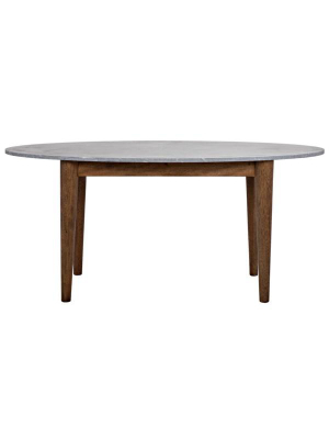 Surf Oval Dining Table W/ Stone Top In Dark Walnut