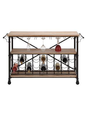 Metal And Wood Pine Shelves Wine Roll Table Black - Olivia & May