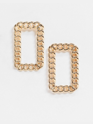 Asos Design Earrings In Curb Chain Open Drop In Gold Tone