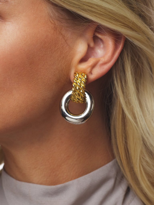 Gold & Silver Doorknocker Clip Earring