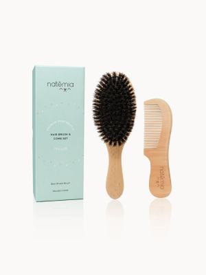 Natemia Wooden Hair Brush And Comb Set For Kids