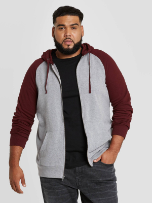 Men's Big & Tall Regular Fit Full Zip Fleece Hoodie Sweatshirt - Goodfellow & Co™ Maroon/gray