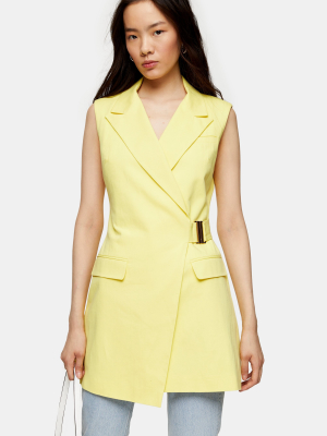 Yellow Belted Sleeveless Blazer